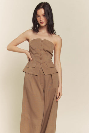 Linen Tube Button Down Vest With Pants Set