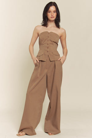 Linen Tube Button Down Vest With Pants Set