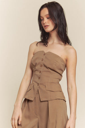 Linen Tube Button Down Vest With Pants Set
