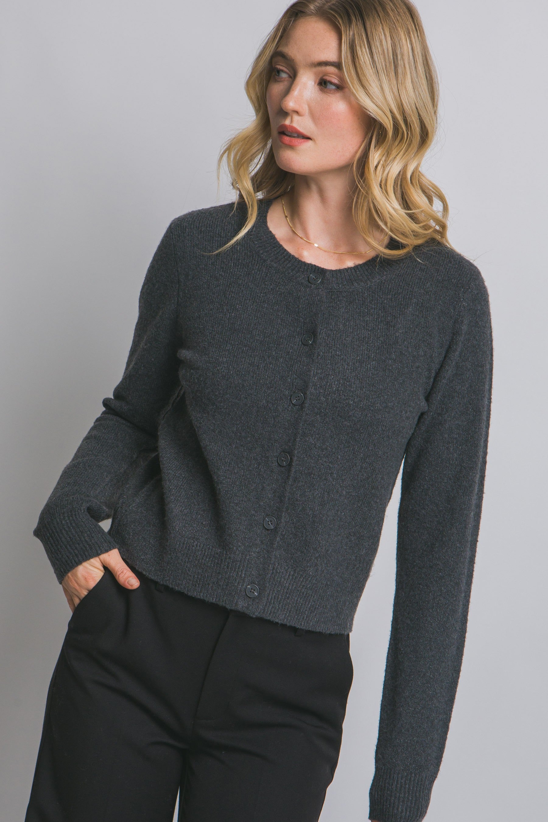 Crew Neck Button-up Cardigan