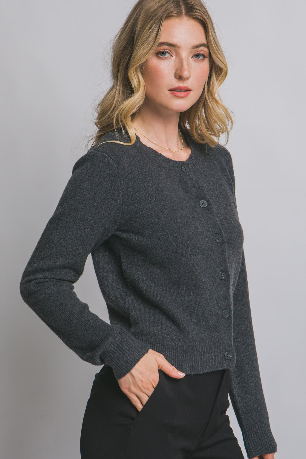 Crew Neck Button-up Cardigan
