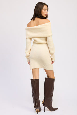 Long Sleeve Off Shoulder Mini Knit Dress