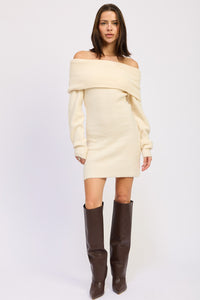 Long Sleeve Off Shoulder Mini Knit Dress