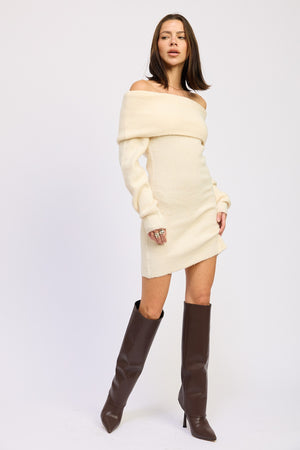 Long Sleeve Off Shoulder Mini Knit Dress