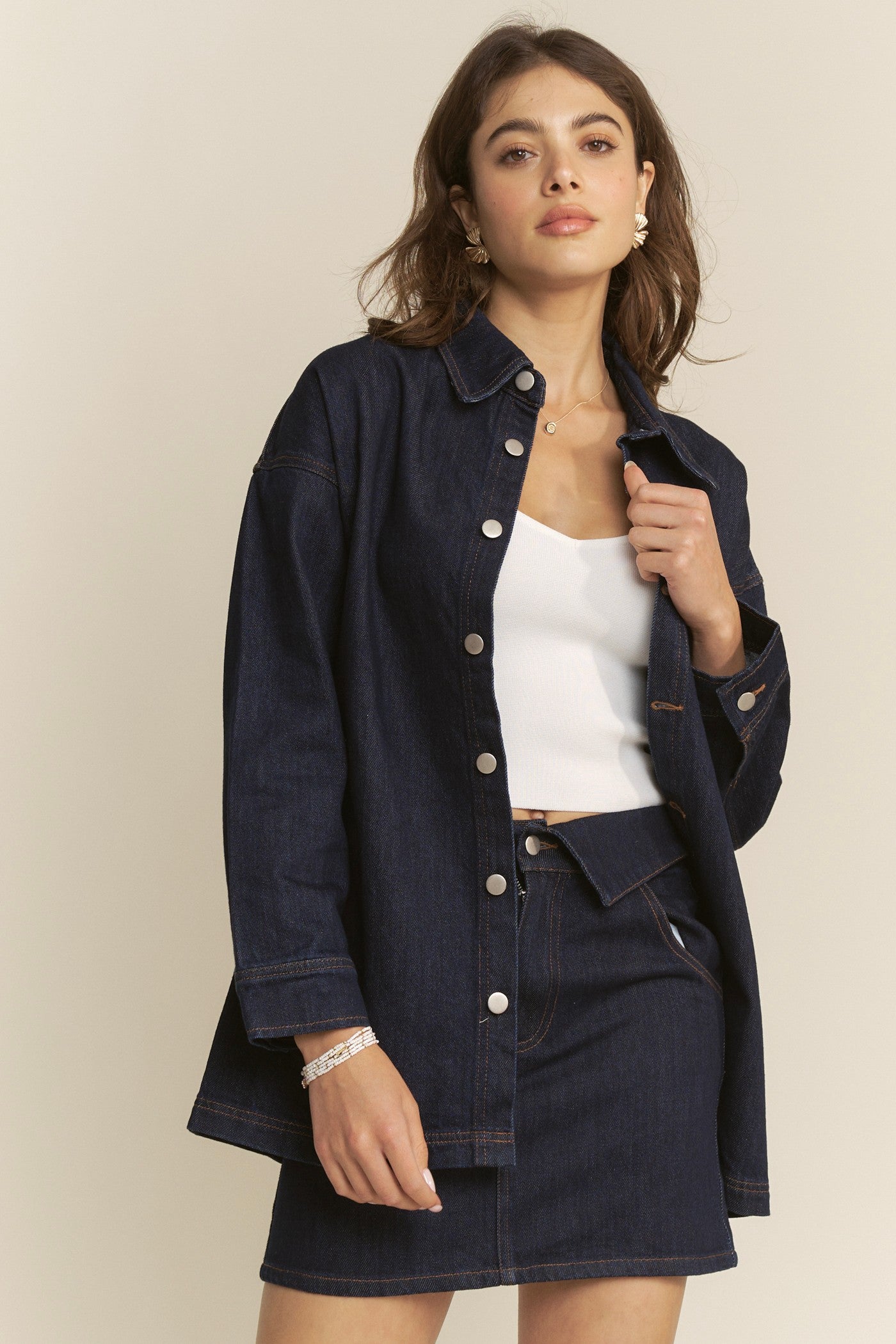 Indigo Denim Jacket & Folded Waist Mini Skirt Set