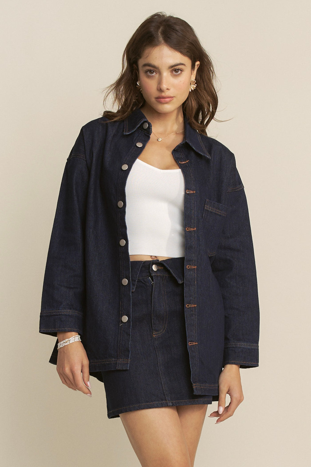 Indigo Denim Jacket & Folded Waist Mini Skirt Set