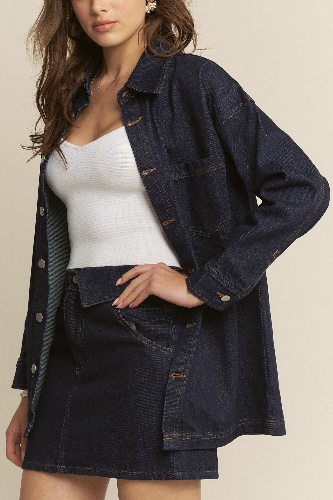 Indigo Denim Jacket & Folded Waist Mini Skirt Set