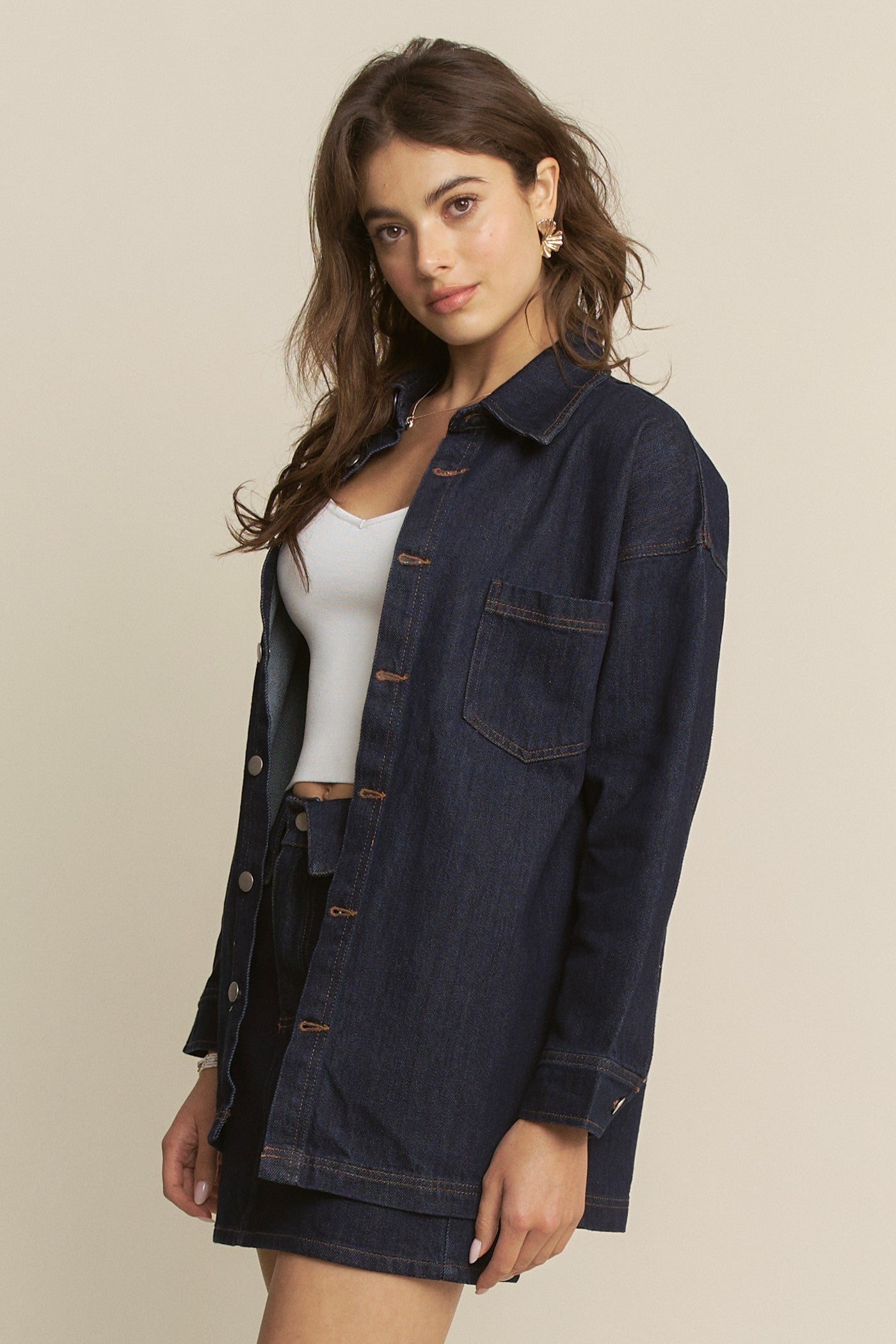 Indigo Denim Jacket & Folded Waist Mini Skirt Set