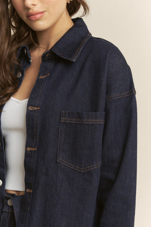 Indigo Denim Jacket & Folded Waist Mini Skirt Set