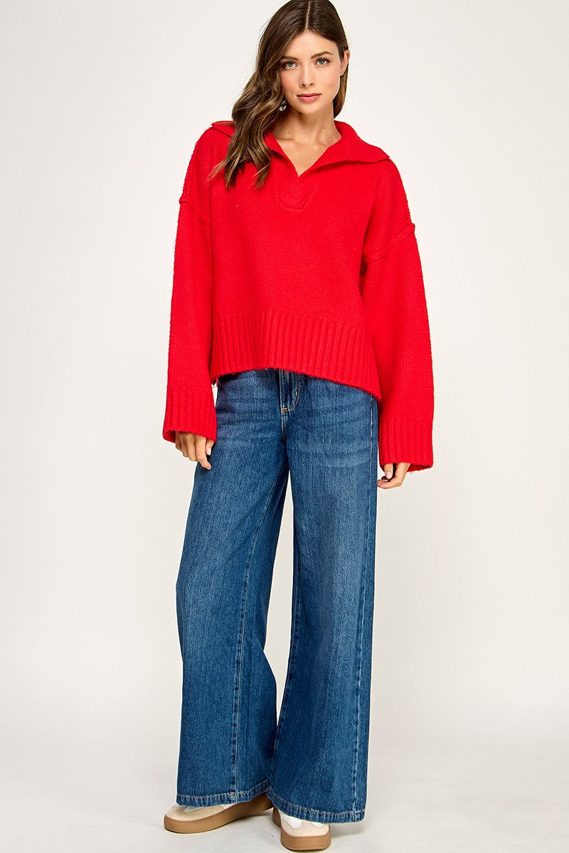 Polo Collar Soft Sweater