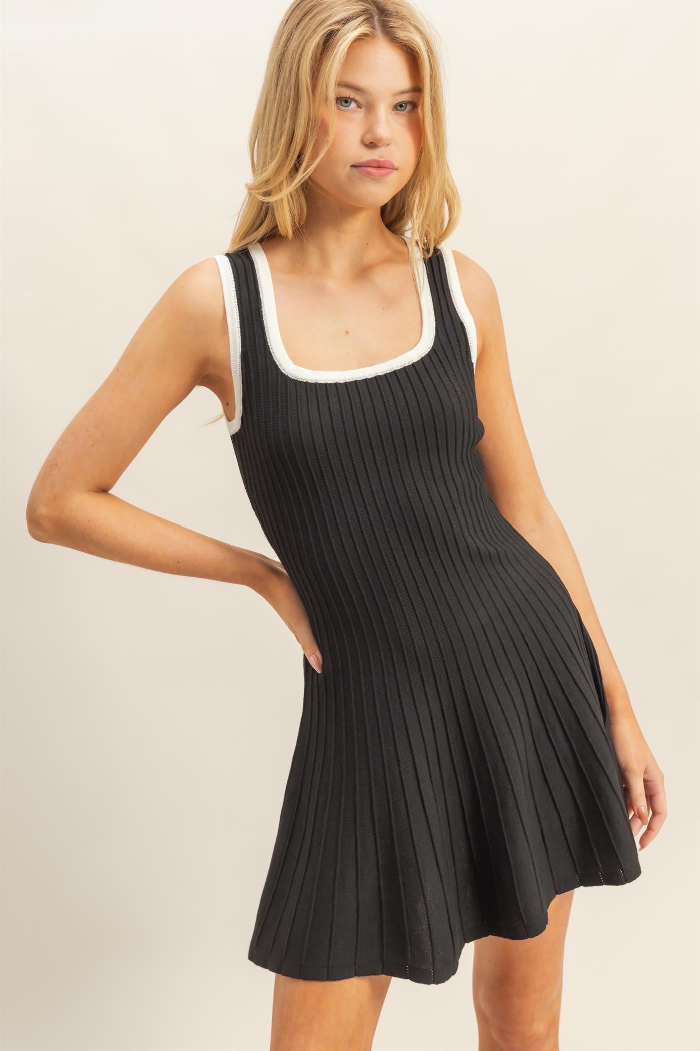 Sleeveless Ribbed Flare Dress