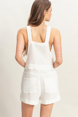 Gauze Front Pocket Overall Romper