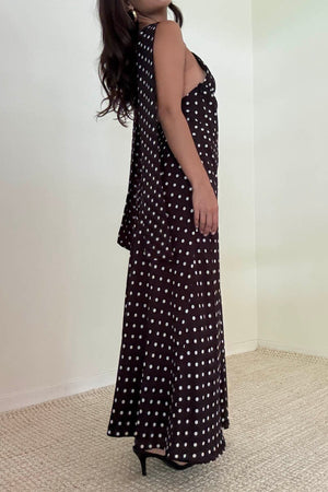 Polka Dot Chiffon Maxi Sleeveless Dress With Scarf
