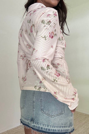 Floral Print Mesh Shirt Top