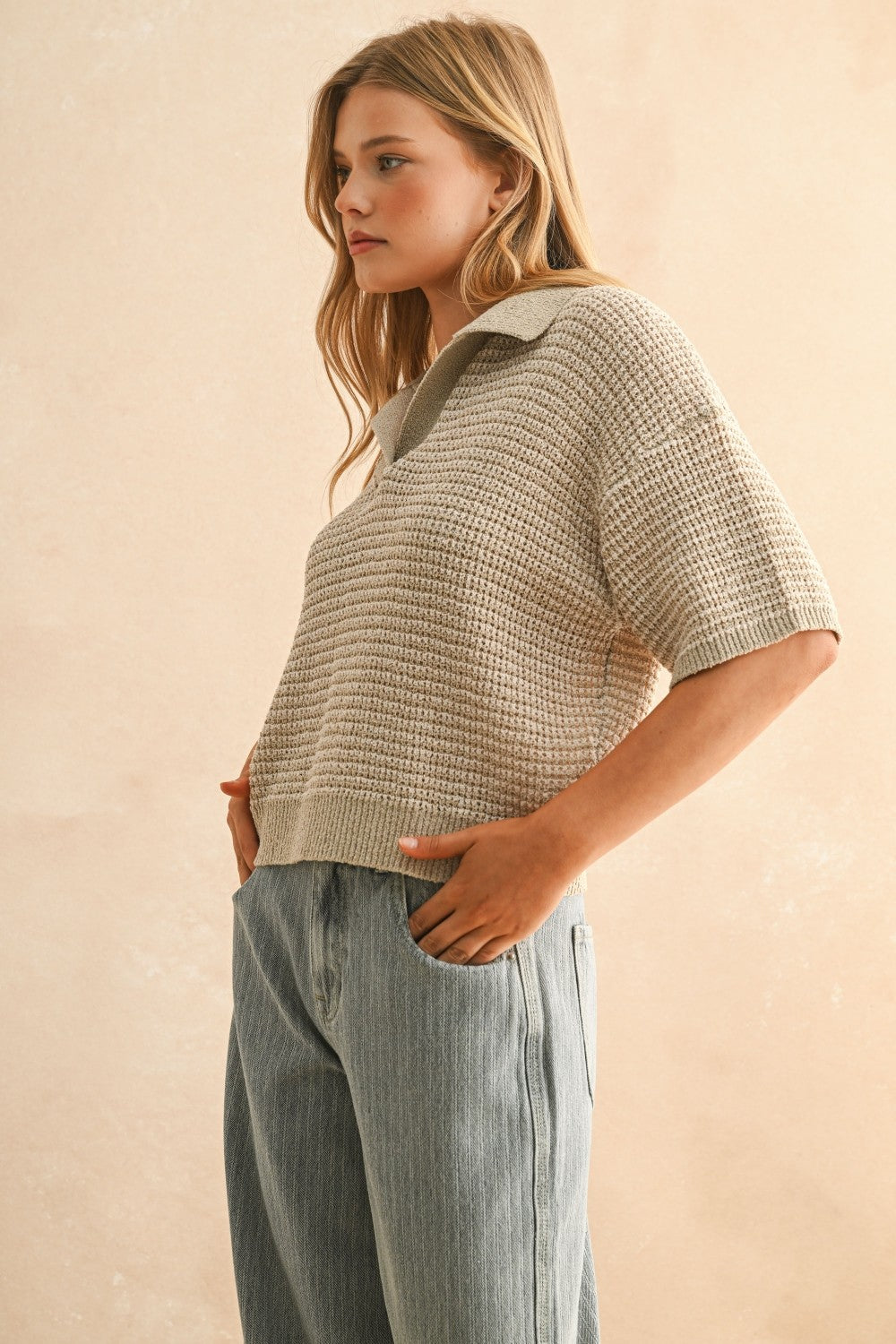 Multi Color Collared Knitted Top