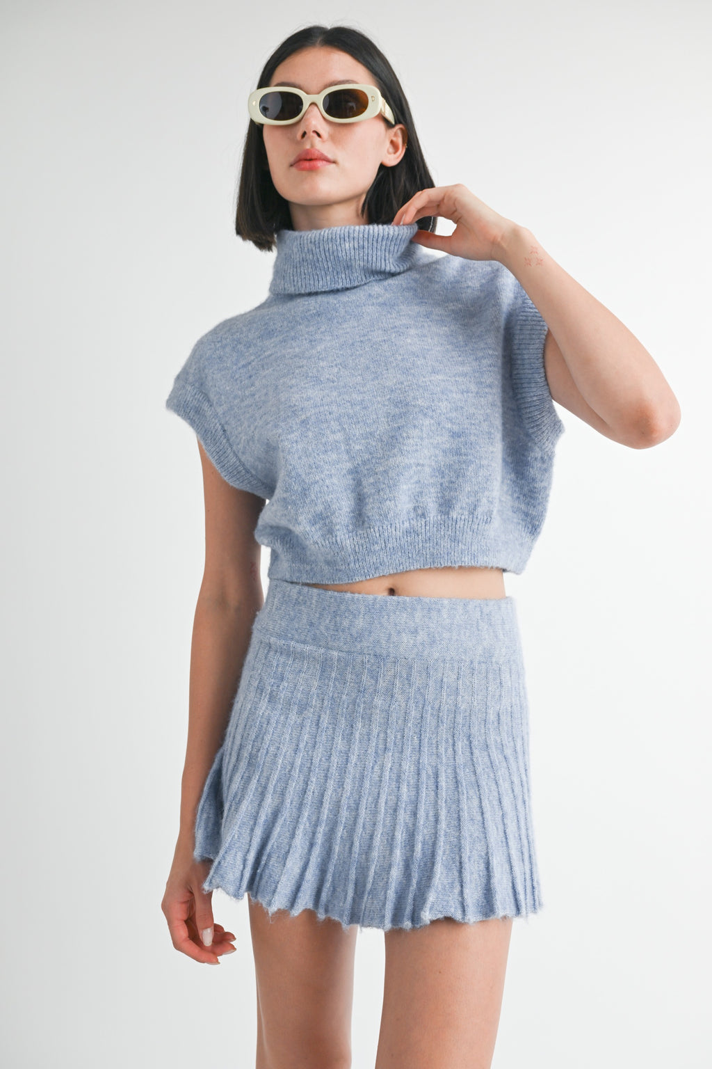 Turtle Neck Cap Sleeve Top & Skirt