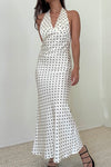 Polka Dot Satin Halter Neck Midi Dress