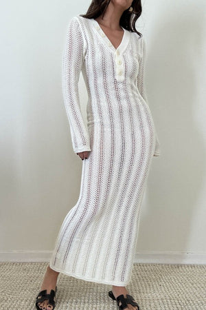 Knit V Neck Long Sleeve Cover Up Dress