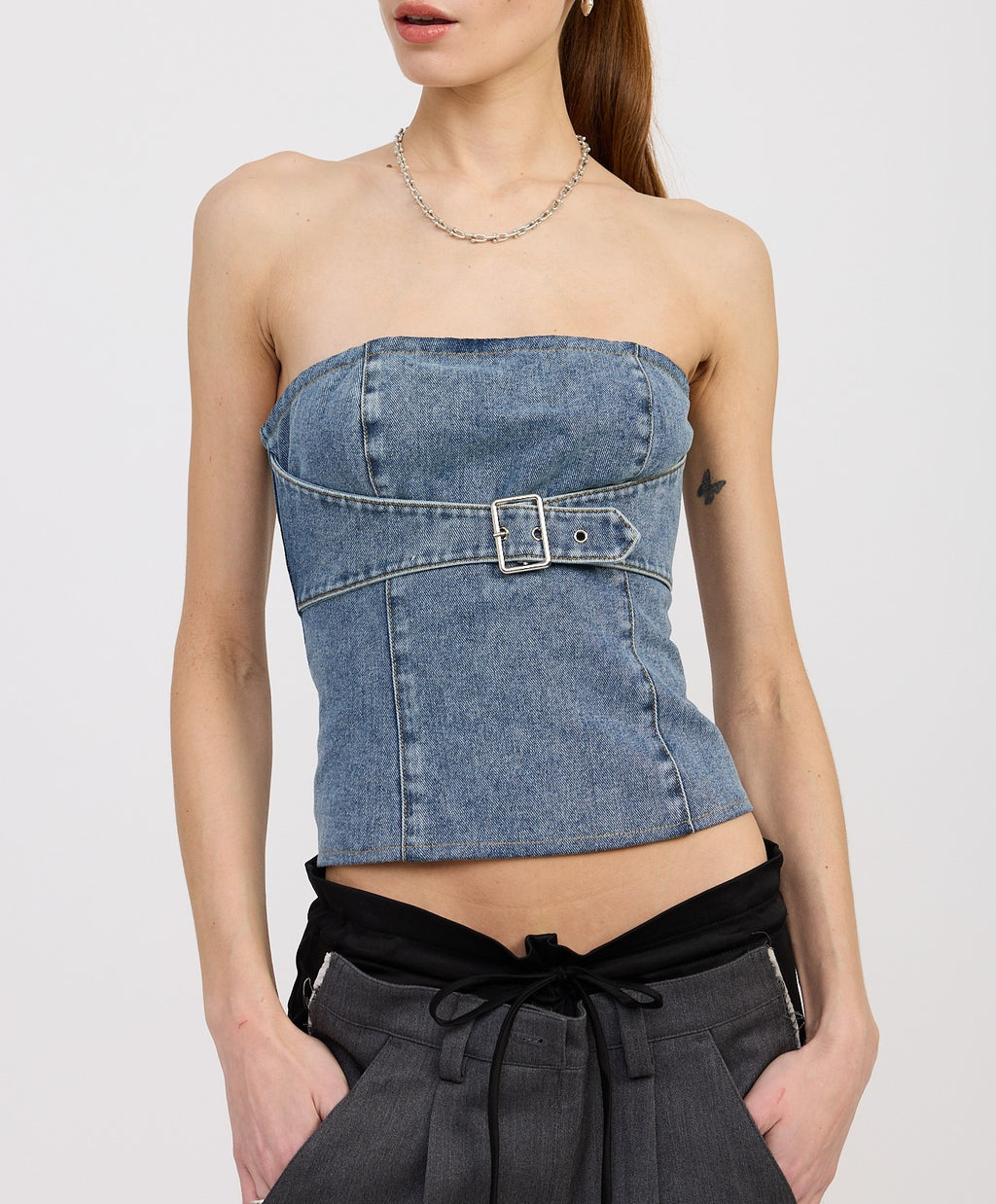 Denim Bustier With Buckle