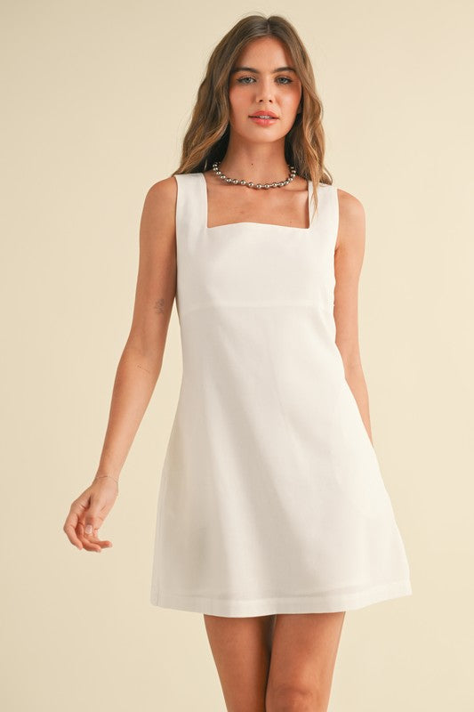 Oatmeal Linen Square Neck Dress