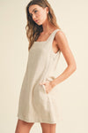 Oatmeal Linen Square Neck Dress