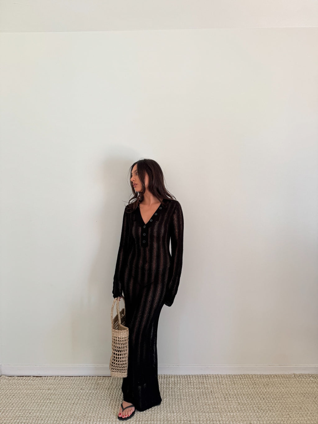 Knit V Neck Long Sleeve Cover Up Dress