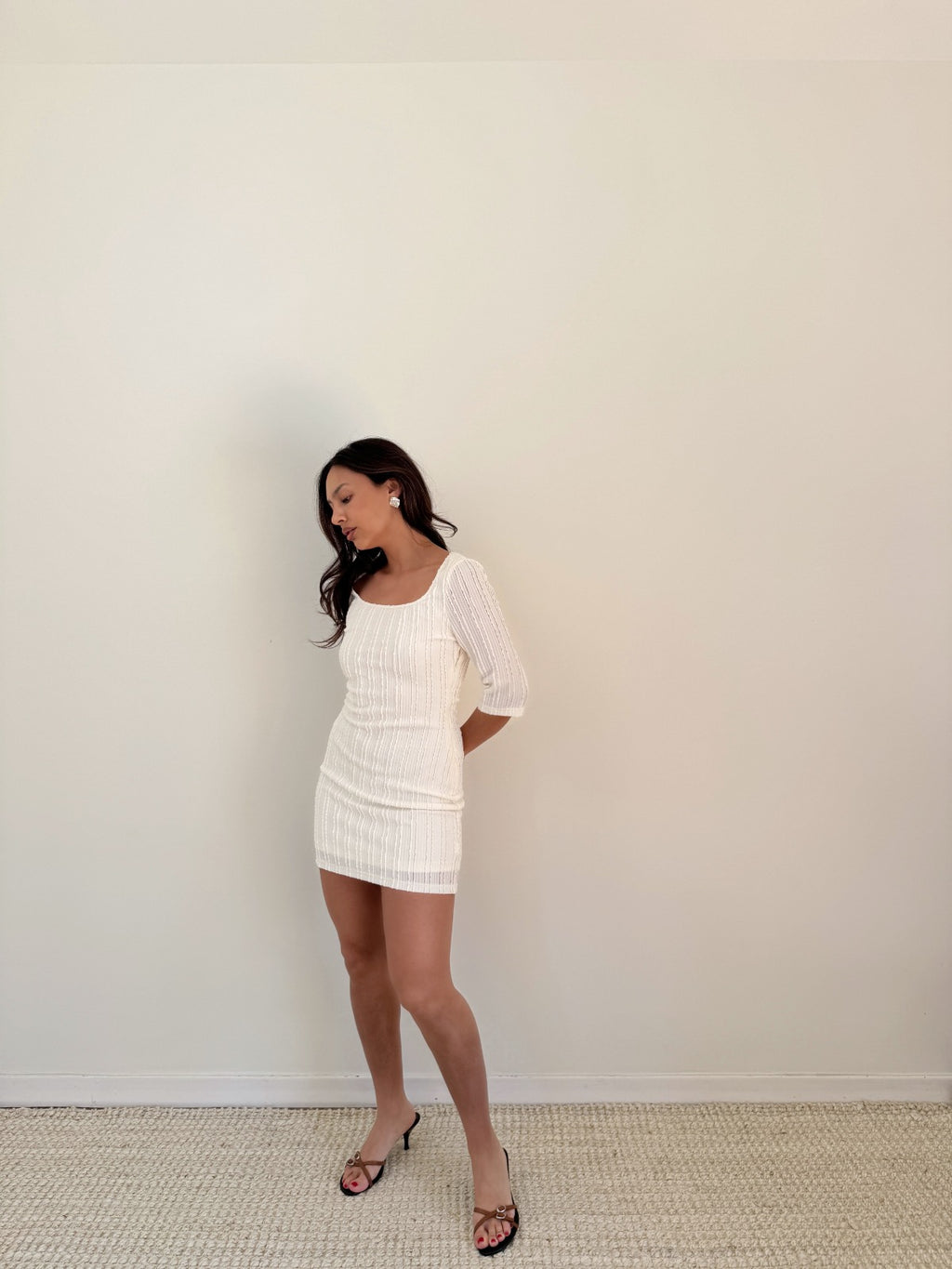 Textured Square Neckline Mini Dress