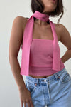 Sheer Knit Tube Top with Scarf