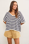 Oversized V Neck Stripe Sweater