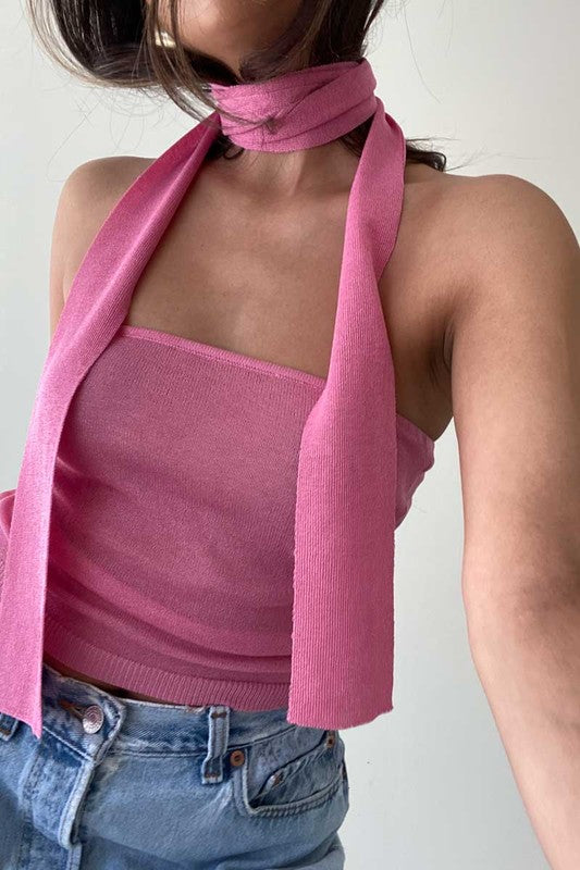 Sheer Knit Tube Top with Scarf
