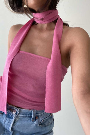 Sheer Knit Tube Top with Scarf