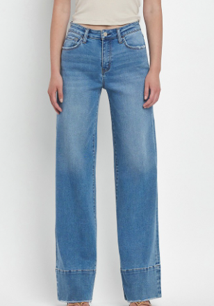 High Raise Raw Hem Wide Leg Jeans