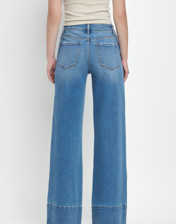 High Raise Raw Hem Wide Leg Jeans