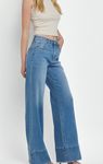 High Raise Raw Hem Wide Leg Jeans