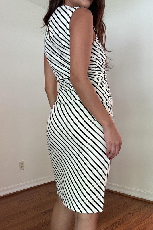 Side Gathered Midi Bodycon Dress