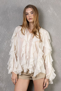 Chiffon Ruffle V-neck Blouse