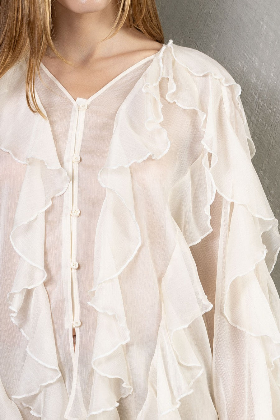 Chiffon Ruffle V-neck Blouse