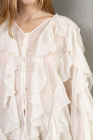 Chiffon Ruffle V-neck Blouse
