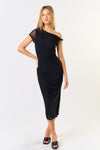 Asymmetric Twist Sleeve Mesh Midi Dress