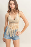 Halter Crochet Fringe Detail Coverup Top