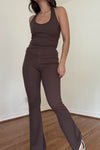 Brown Ribbed Halter Top & Pants Set