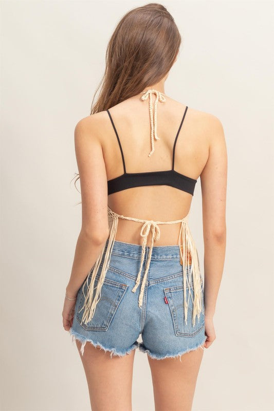 Halter Crochet Fringe Detail Coverup Top