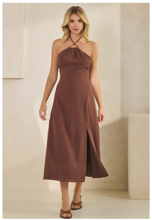 Halter Ring Detail Linen Dress