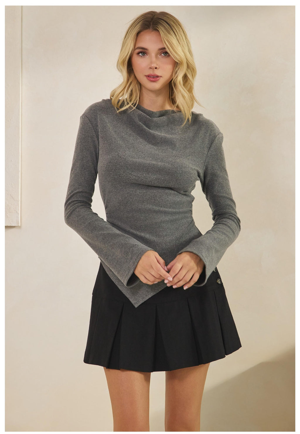 Long Sleeve Rouged Neck Top