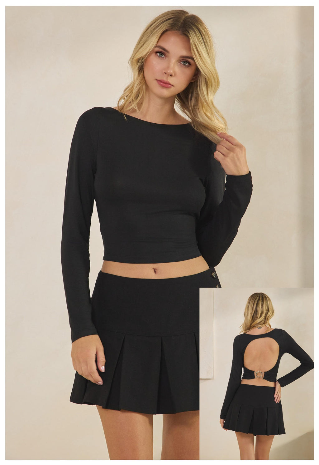 Long Sleeve Open Back Top